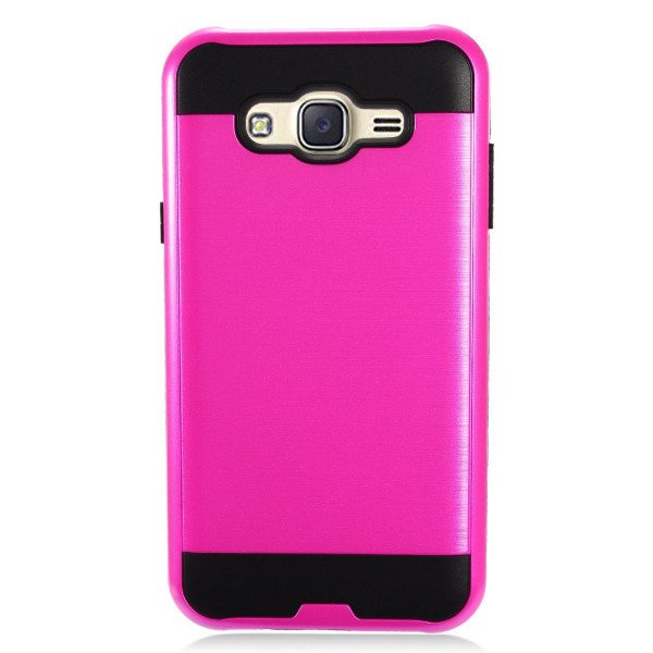 Wholesale Samsung Galaxy J7 (2015) Iron Shield Hybrid Case (Hot Pink)